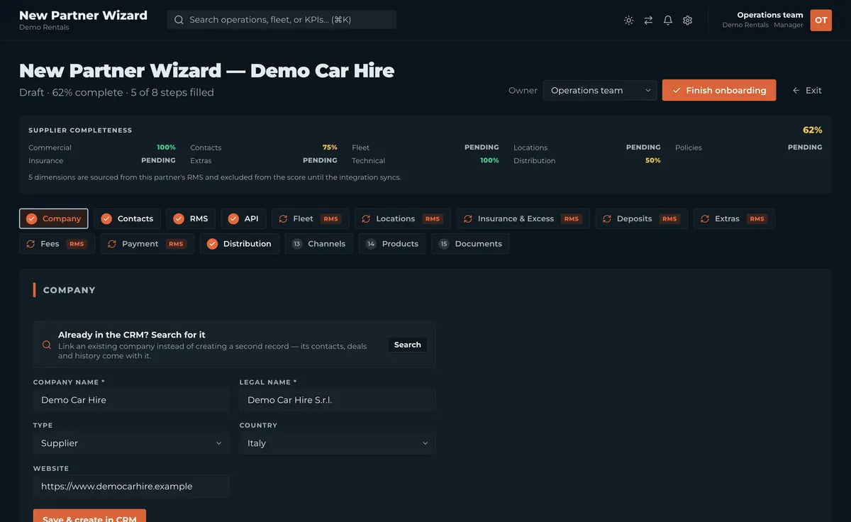 Aggregation Platform new partner wizard: supplier completeness by dimension and the onboarding steps